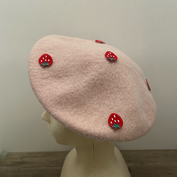 Hot Topic Accessories - Pink Strawberry Wool Blend French Parisian Beret Hat Cap OSFM